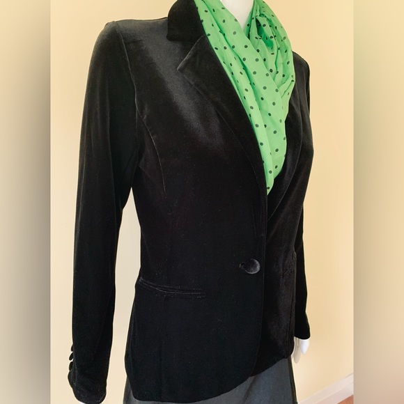 Tahari soft and silky black velvet blazer jacket single button closure pockets M - Picture 4 of 16